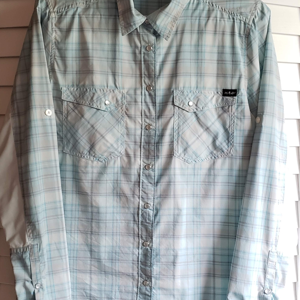 Women's Light Blue Plaid Button Down Shirt